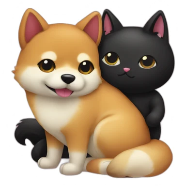 shibainu and black cat being-in-love sticker