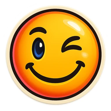 A face displaying a wink emotion. The sticker should have a transparent background with a clear outline. Ensure the sticker is neatly composed and does not extend beyond the edges. sticker
