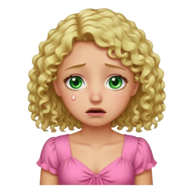the girl is that criying she has green eyes and blond hair curly pink dress, sticker