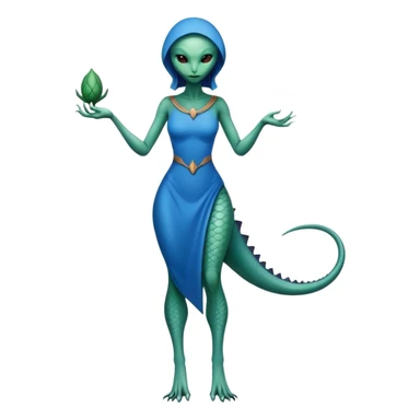 a reptilian alien woman full body, in blue dress sticker