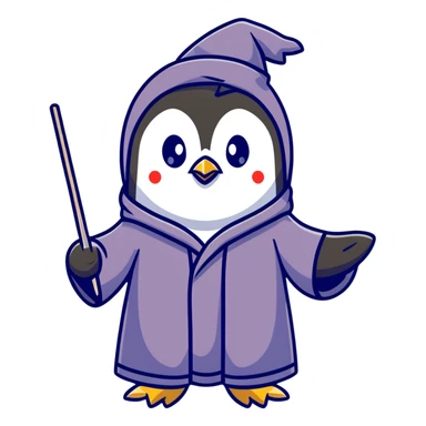penguin wizard with a starry robe and wand sticker