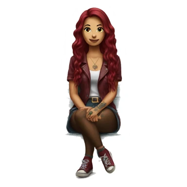 Beautiful tattooed burgundy long haired woman sitting on a bench sticker