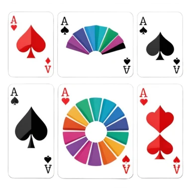 Minimalistic flat vector icon, iOS style, thin black contour on white background. Deck of abstract cards fanned out, each with simple symbols. Clean, no text, no shadows sticker