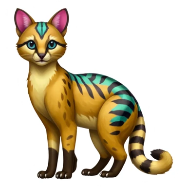 Vibrant-colored colorful painted marked patterned Asian glorious divine exotic cute cool beautiful shiny beautiful fantasy-caracal-civet-genet-sergal-vernid-Cacomistle-oncilla-animal-Fakémon-hybrid-fursona (full body) sticker