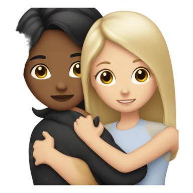 White girls with black hair hugging each other with a cat sticker