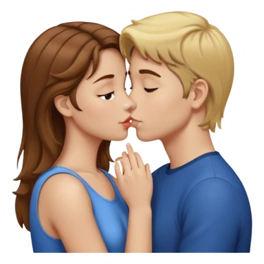 girl with brown hair kissing boy with blond hair sticker