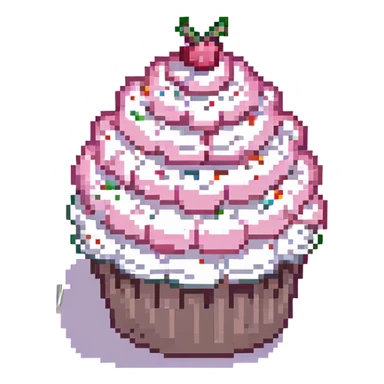 cupcake with pink frosting and sprinkles pixel art style sticker