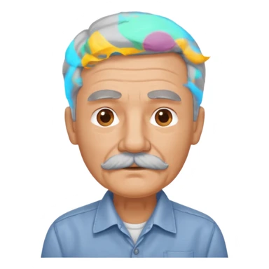 Old man with gray hair and mustache and working shirt sticker