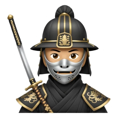 Samurai with helmet and a detailed mask covering their mouth and they are drawing out their sword sticker