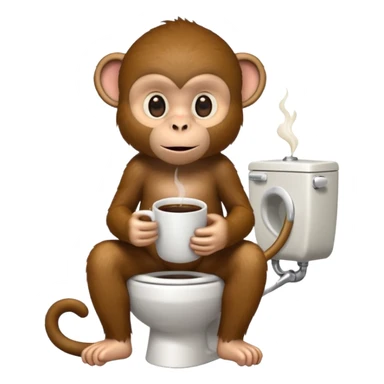 Monkey sitting on a toilet with coffee in his hand  sticker