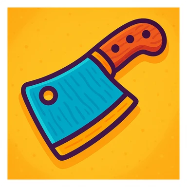 Make the butcher knife have a wooden handle, keep cartoon style. The style should be cartoon with vibrant colors and simple shapes. sticker