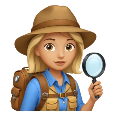 Explorer woman backpack and magnifying glass sticker
