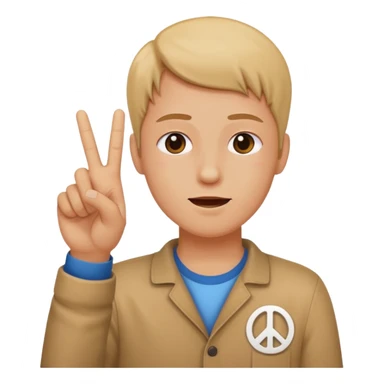 A person throwing up a peace sign sticker