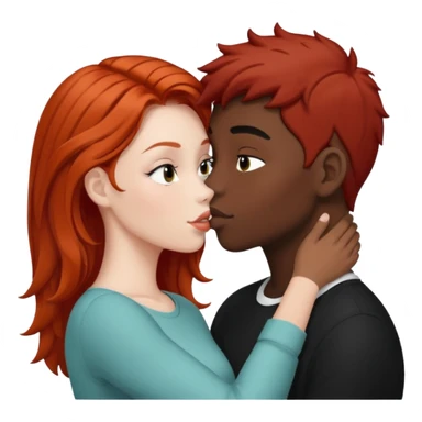 Redhead white girl kissing black hair black boy sticker