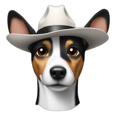 rat terrier wearing a cowboy hat (black and white) sticker