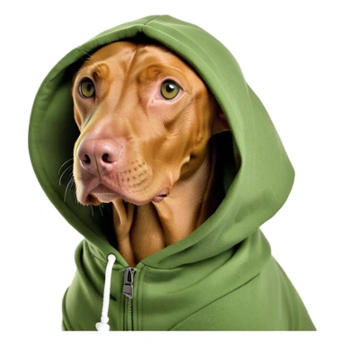 Hungarian vizla wearing a hoodie sticker