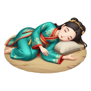 Beautiful girl in Hanfu lying on the ground sleeping sticker
