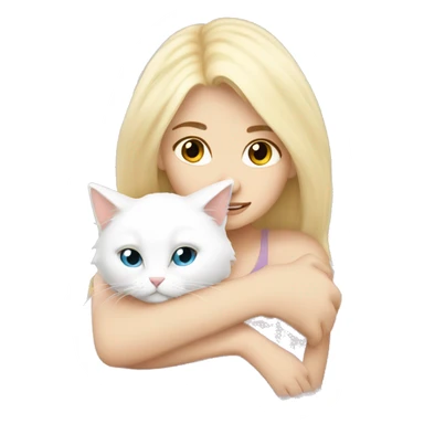 Blonde girl snuggling fluffy white cat sticker