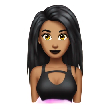 Tanned woman with black hair dressed in 1990s goth hair, makeup, and neon attire  sticker