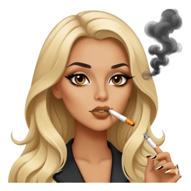blonde gorgeous girl long hair with latina makeup smoking a cigarette and blowing smoke baddie winged eyeliner  sticker