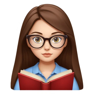 clean beautiful girl long brown hair, wear glasses cat eye, reading a book sticker