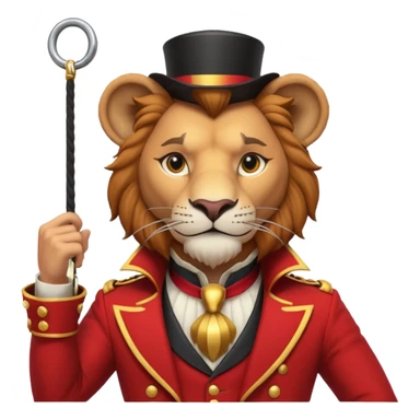 circus lion tamer portrait, head and shoulders only, red ringmaster jacket collar, confident strong look, whip handle visible, 3D cartoon, mobile game icon style, clean background, no text, no watermark
 sticker
