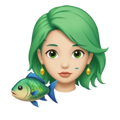 earring  wearing fish with green hair sticker
