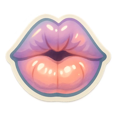 lips kissing the screen as if kissing the viewer, retro stickers style, thin clean contours, soft rounded shapes, pastel palette #98B5BC, #B5B3C1, #C9A3C9, #E4C0CA, #F7DCD1, #F7C0AA, detailed shadows and highlights, soft lighting, transparent background, no decorative elements sticker
