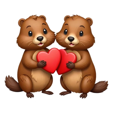 two beavers holding a heart sticker