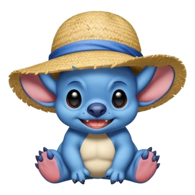 stitch qui porte un chapeau de luffy sticker