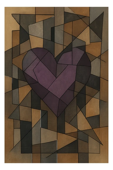 purple heart, geometric, cubist abstraction style, no text sticker