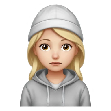Blonde female tech developer manager going back to work after christmas holidays, looking tired and wearing a hoodie and cap sticker