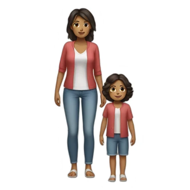 mother and 2 child with dark hair5 and white skin full length sticker