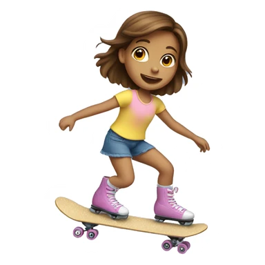 Little girl with brown hair riding skate sticker
