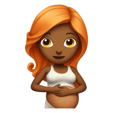 Tan girl with long orange hair holding pregnant stomach sticker