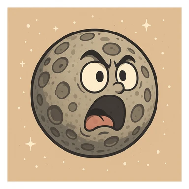 planet Mercury, round, rocky gray ball, covered in pitted marks and rough patches, cartoon style, exaggerated craters, simple background sticker
