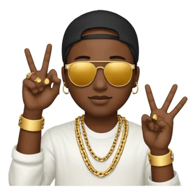 rapper emoji, making a hand sign, gold chain, sunglasses sticker
