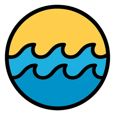 icon for sea element, circular, color outline, medium black border, no frame, white background, simple and clear, Little Alchemy style sticker