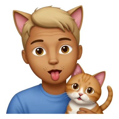 a man licking a cat sticker