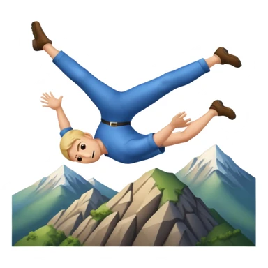 apple style emoji of a man in mid-air, head over heels, falling past a mountain sticker