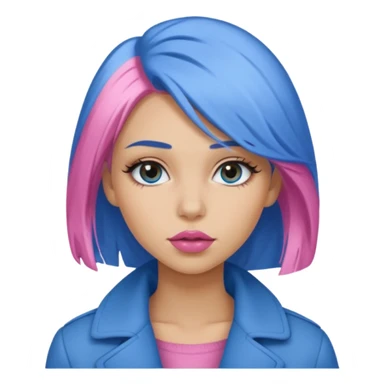 Make a girl with medium dirty blonde hair with an under coat of blue hair, add pink soft lips, lashes and  a tan skin tone sticker