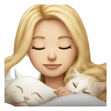 Pretty blonde girl sleeping with her beige main coon cat on pillow sticker