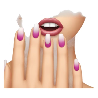 shocked face emoji with hand covering mouth but the hand has acrylic nails sticker