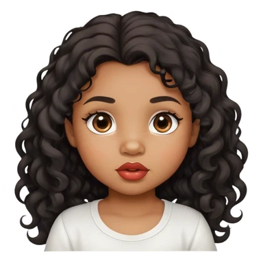 medium brown skin tone, very adorable toddler, with big plump lips, long long lashes, black curly long hair, brown eyes, white shirt sticker