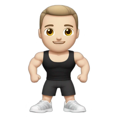 Pale skinned Fit Man With the biceps and dark brown hair in black shirt, gray sports shorts and white Sneakers sticker