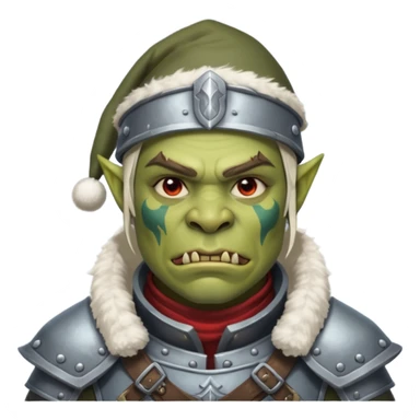 Fantasy Christmas orc legion soldier icon, iron tundra army theme, heavy winter armor, disciplined brutal look, cold steel color palette, emoji portrait, male/female variant
 sticker