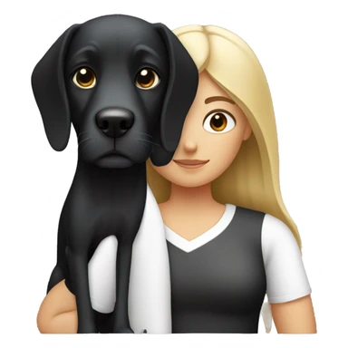 A girl with straight hair with a black dog with white breasts sticker