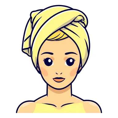 Blonde woman with a towel on her head and a facial muscles sticker