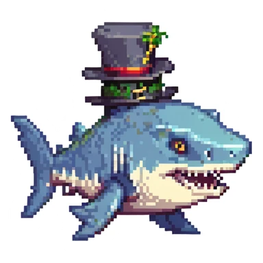 pixel art shark wearing a tophat sticker