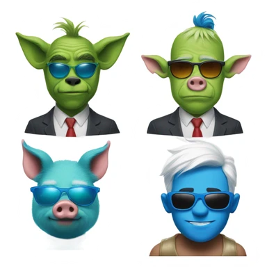A pig man and a blue grinch with sunglasses sticker